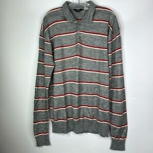 Vintage South Channel Acrylic Gray Red White Striped Collared Henley Sweater XL